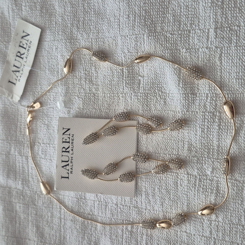 Lauren Ralph Lauren Gold Dangle Earrings And Necklace Set